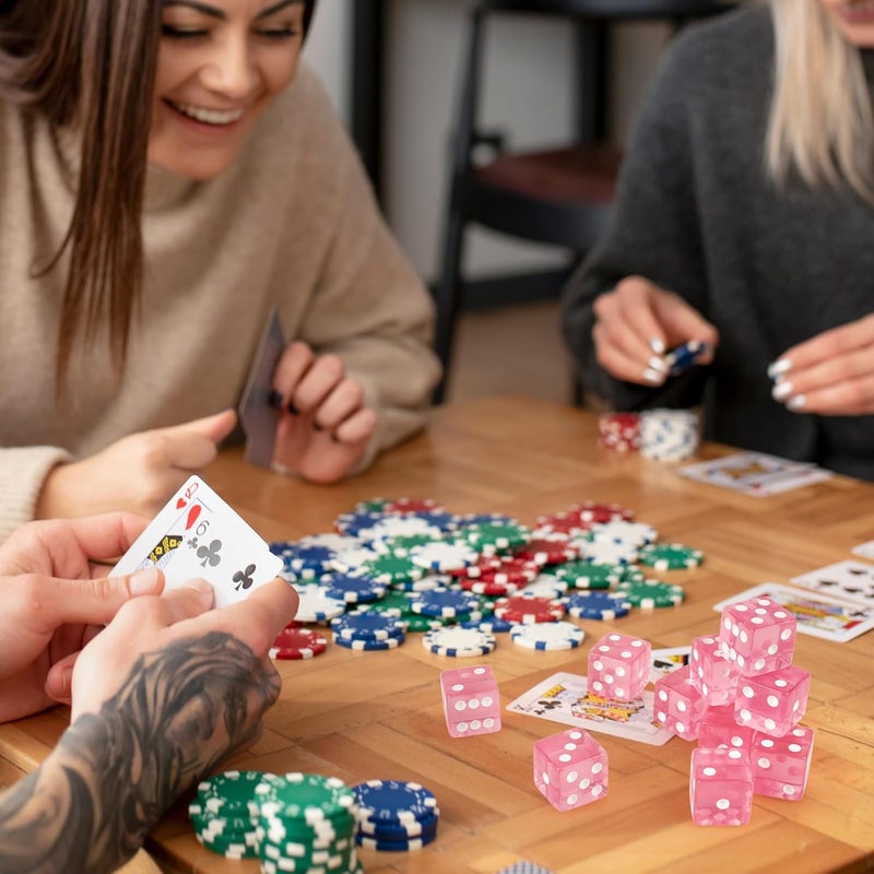 Abilat 12 Pieces 19mm Casino Dice Set Translucent 6 Sided Game Dices Square Corner Acrylic Dice for Casino Vegas Theme Birthday Party Supplies Board Games Classroom Teaching (Pink) - Image 4